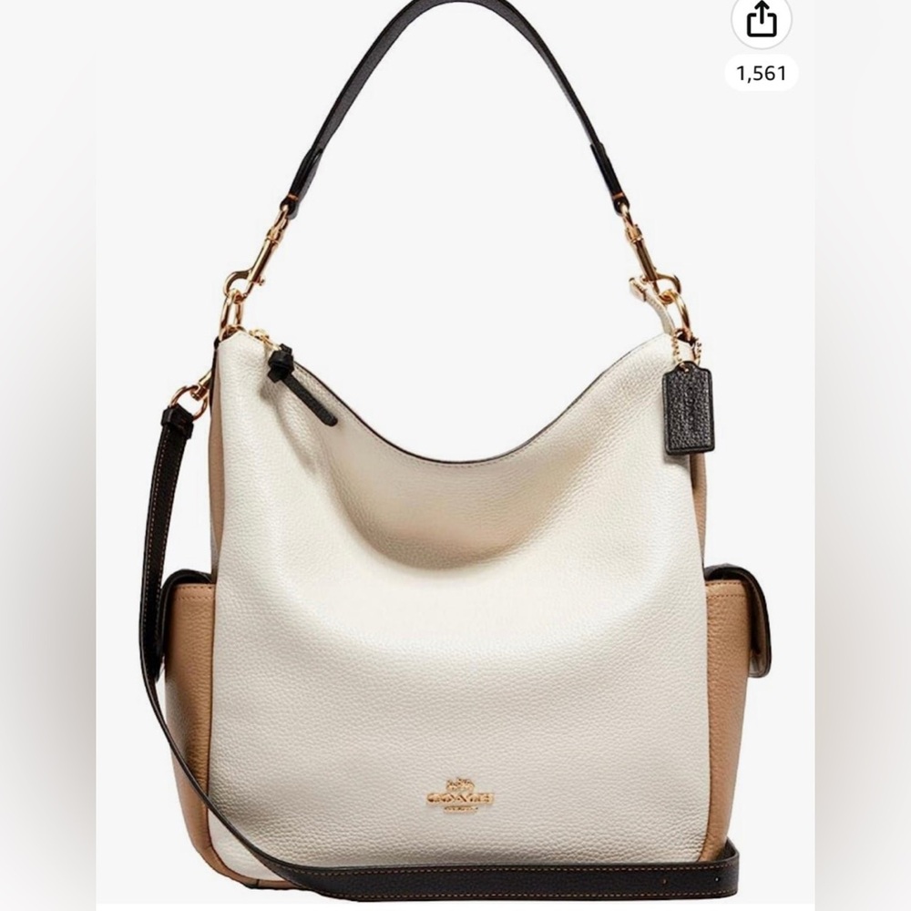 COACH Penny Shoulder Bag Chalk Multi Colorblock Refined Pebble Leather.
